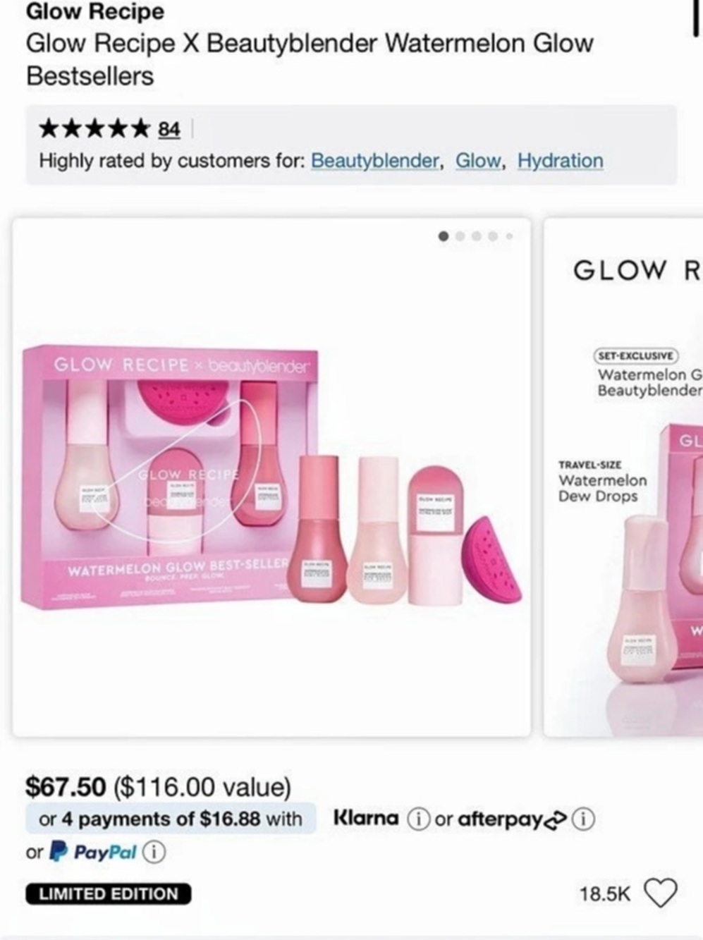 BNIB Glow Recipe X Beautyblender Watermelon Glow Bestsellers Set Pink